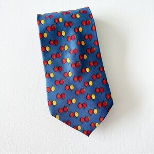 YSL Yves Saint Laurent Men’s Tie Necktie Blue Peaches Fruit Silk